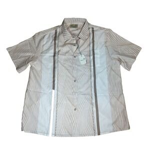 Royaura Hawaiian Shirt Hawaii Tan Brown Stripes Men's XXL Button Down Shirt